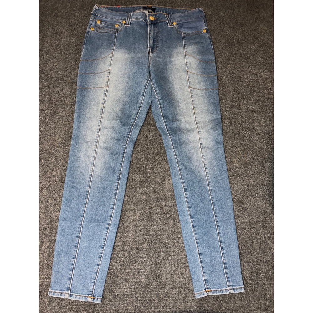True Religion Jennie Curvy Mid Rise Super Skinny Jeans 33 Blue Corset Seam